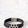 Black leather Brooks Range Bracelet with stainless-steel beads inspired by Alaska’s northern mountains