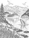 Inside Passage cruise ship and humpback whale coloring page preview