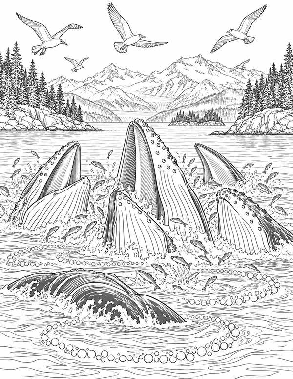 Inside Passage humpback whale coloring page preview