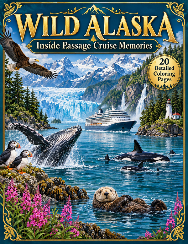 Wild Alaska: Inside Passage Cruise Memories digital coloring book cover